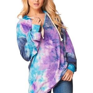 NEW ROUSSEAU tiedye brushed bubble sleeve hoodie in purple